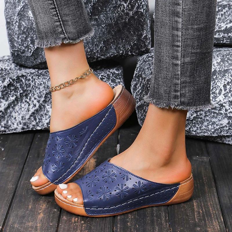 Fashion Summer Med Heels Slippers Women 2024 Open Toe Platform Beach Shoes Woman Outdoor Non-Slip Wedges Sandals Light Casual Flip Flops