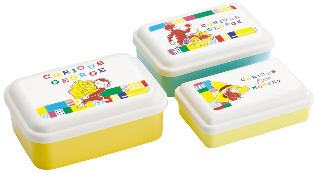 Skater Bento Fluffy Serving Lunch Sealable Storage Set of Curious George Block Box, Box, Container, Container, 3, Microwaveable, Design, SLUS3-A