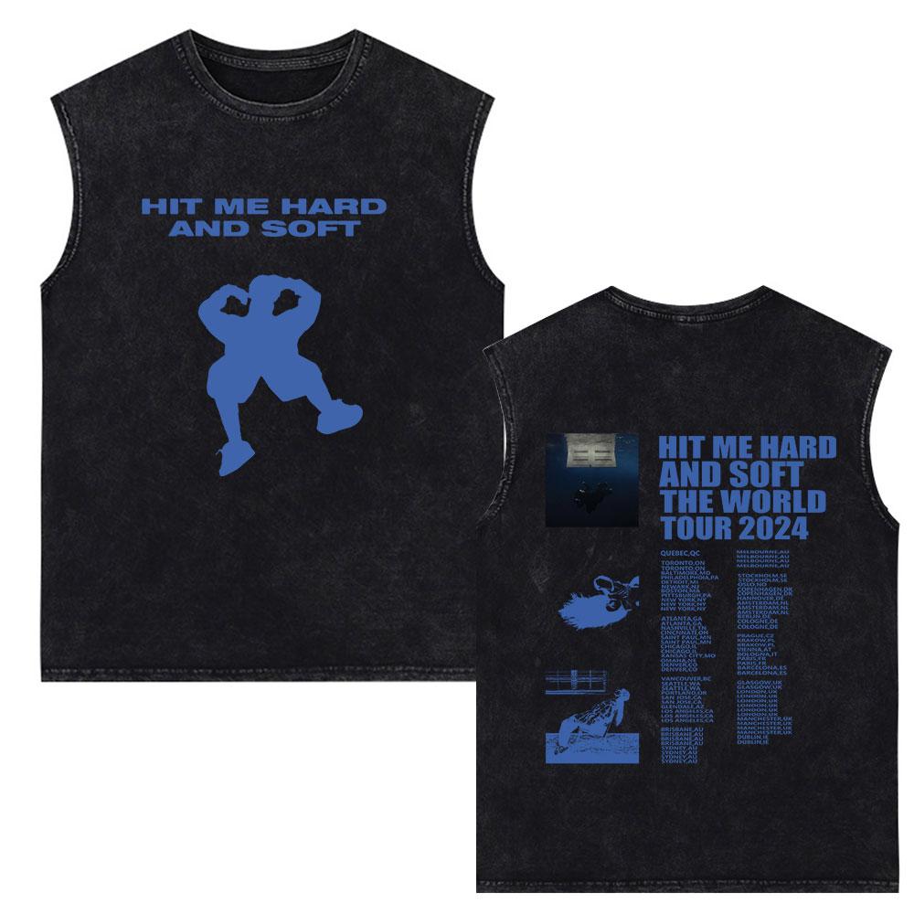 Hit Me Hard and Soft Tour Vintage Tvättade Linne Herr Damer Väst Bomull Lös Ärmlös T-shirt
