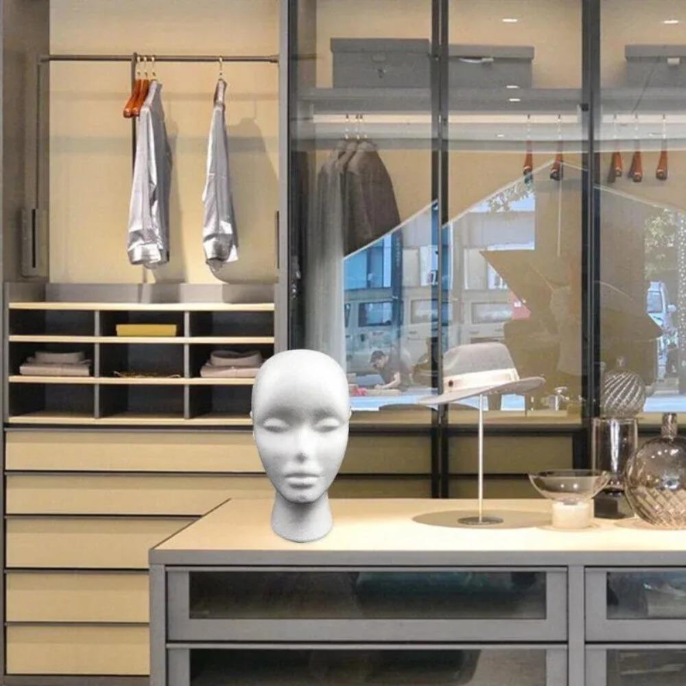 White Female Mannequin Head Stable Base Display Stand Rack Foam Head Model  Photography Prop