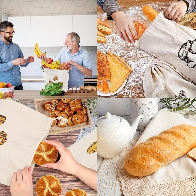 Reusable Linen Bread Storage Bags Natural Unbleached Cotton Linen Bread Keeper Eco-Friendly Bread Storage Pouch for Bread, Loaf & Sourdough