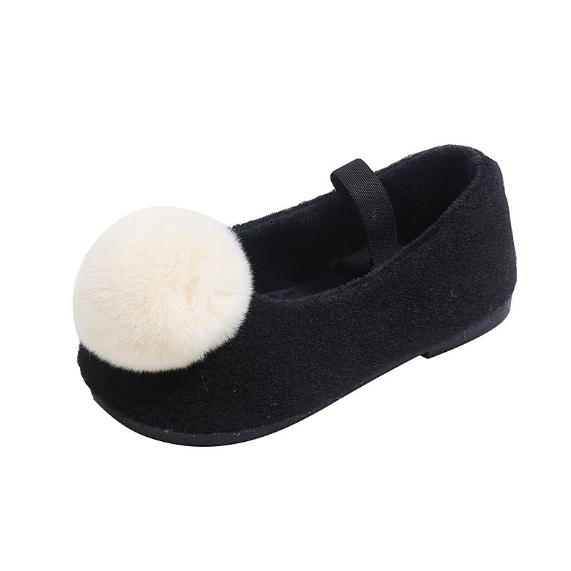 Winter Kids Causal Moccasin Girls Plush Shoes Soft Hairball Children's Fashion Princess Flat Shoes Warm Furry Hairy