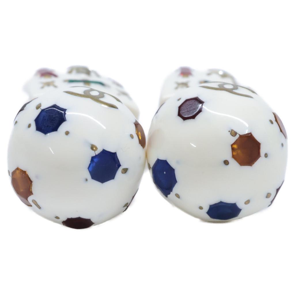 CHANEL [Excellent Condition] 98P CC Logos Soccer Ball Motif Multi-Stone Earring Gold / WhiteUsed