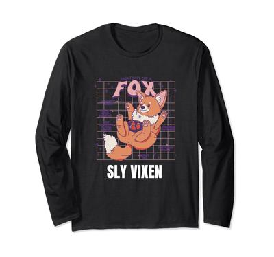 Sly Vixen Retro Cute Fox Design Long Sleeve T-Shirt