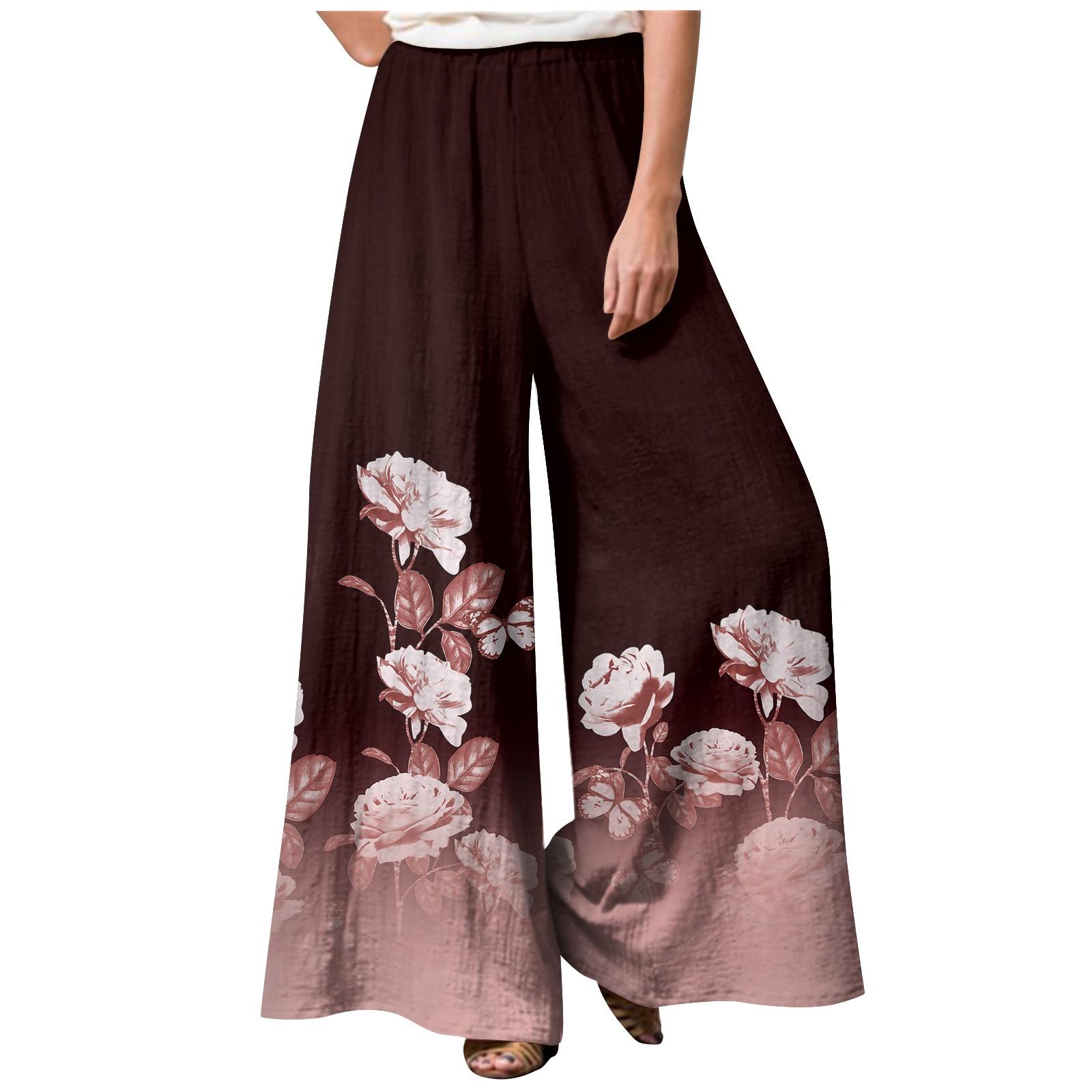 

Женские широкие брюки с принтом, повседневные эластичные брюки с прямой талией и высокой талией, эластичные брюки XXL коричневый