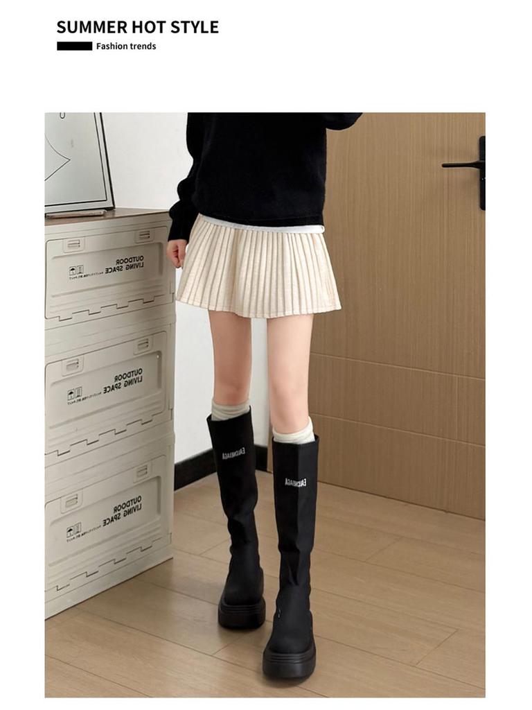 2026 New Petite Women's Grey Woolen A-line Pleated Short Skirt - Fluffy & Slimming Spring Style