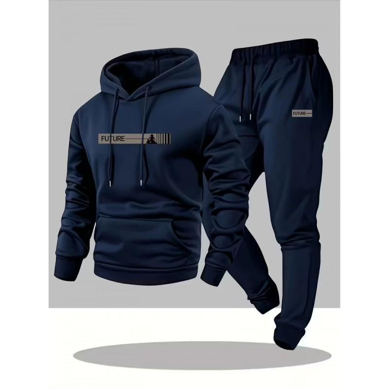 Tuta con felpa con cappuccio da uomo Set Tuta Misto cotone Abbigliamento da casa Giovani Adulti