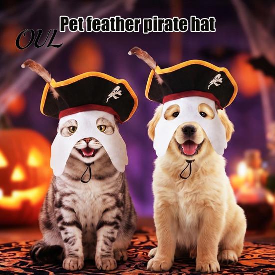 Justerbart Kæledyrshovedtøj Halloween Pirathat, Sort Hætte med Fjer, Sjov Kat Cosplay Dekorativ Hat til Små Kæledyr Ansigtsmaske Hunde Og Katte