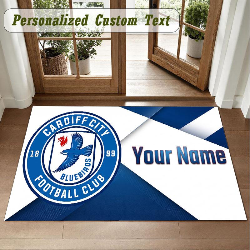 Crystal Velvet Square Rug Custom NameCardiff City Pattern Non Slip Home Floor Decor Rug