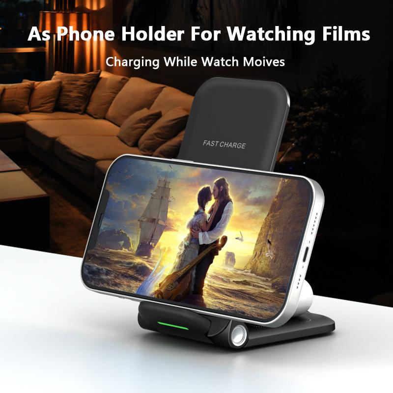 VAORLO 3in1 Qi Fast Wireless 15W Charger For Apple Watch For Airpods Charging Holder Dock Station For Iphone 14 14pro 13 13pro