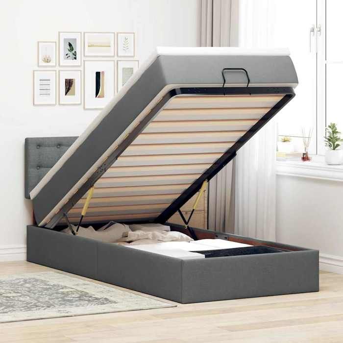 VidaXL Lit ottoman avec matelas et LED gris foncé 80x200cm tissu lit rembourré 3312430