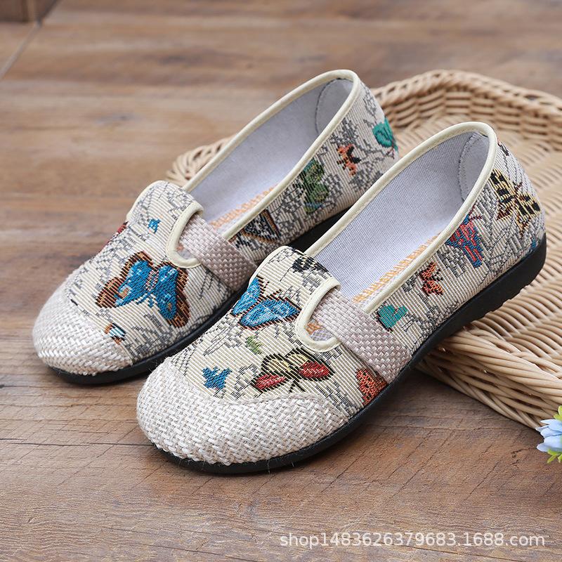 Bestickte Leinen-Slipper Atmungsaktive Freizeitschuhe für Damen
