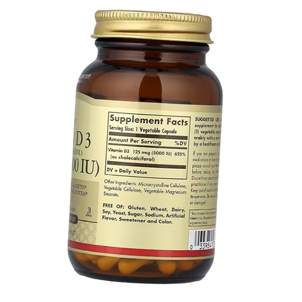 Vitamin D3, Cholecalciferol, Vitamin D3 5000, Solgar 120vegcaps (36313158)