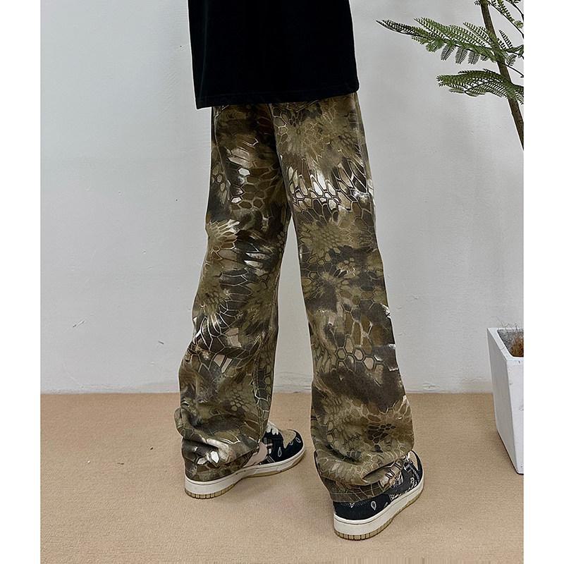 Men's Retro Snake Pattern Camouflage Casual Canvas Pants