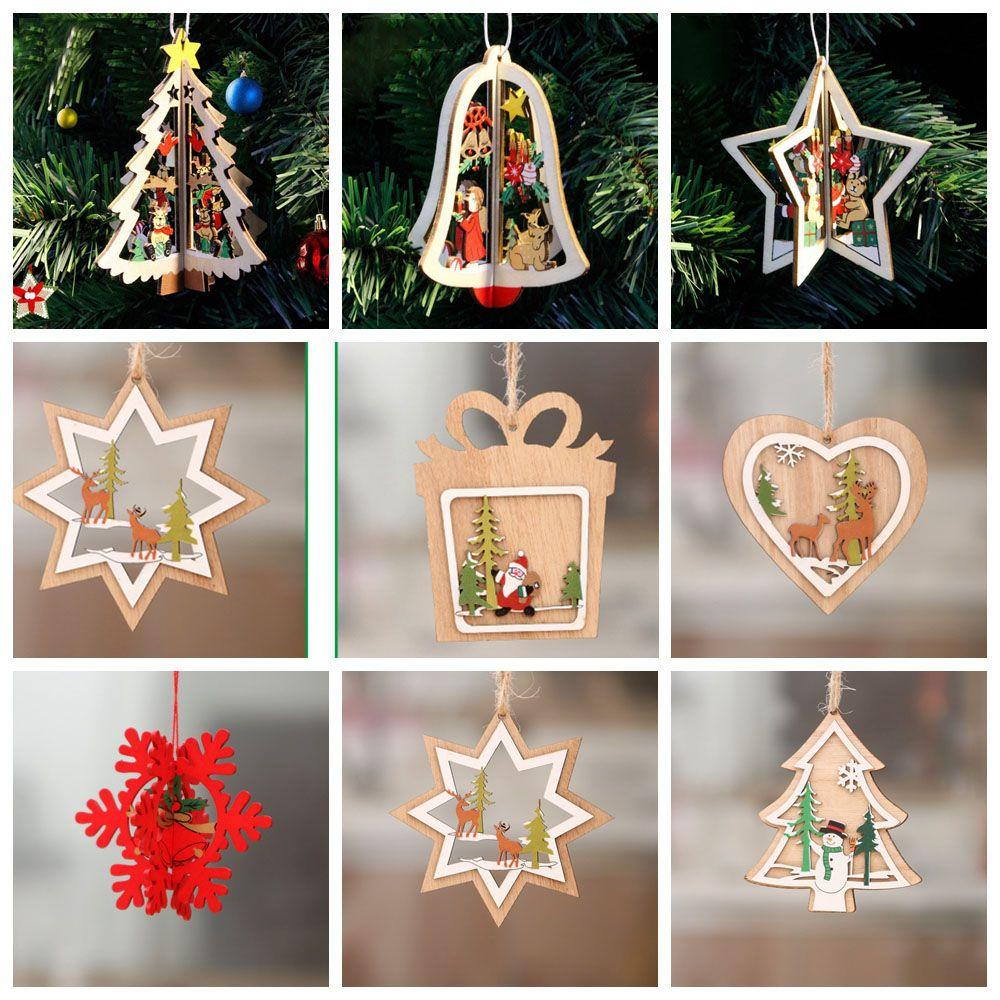 

Рождественские украшения Снежинка/Санта/Звезда Деревянные подвесные 3D украшения для рождественской елки Многофункциональный кулон
