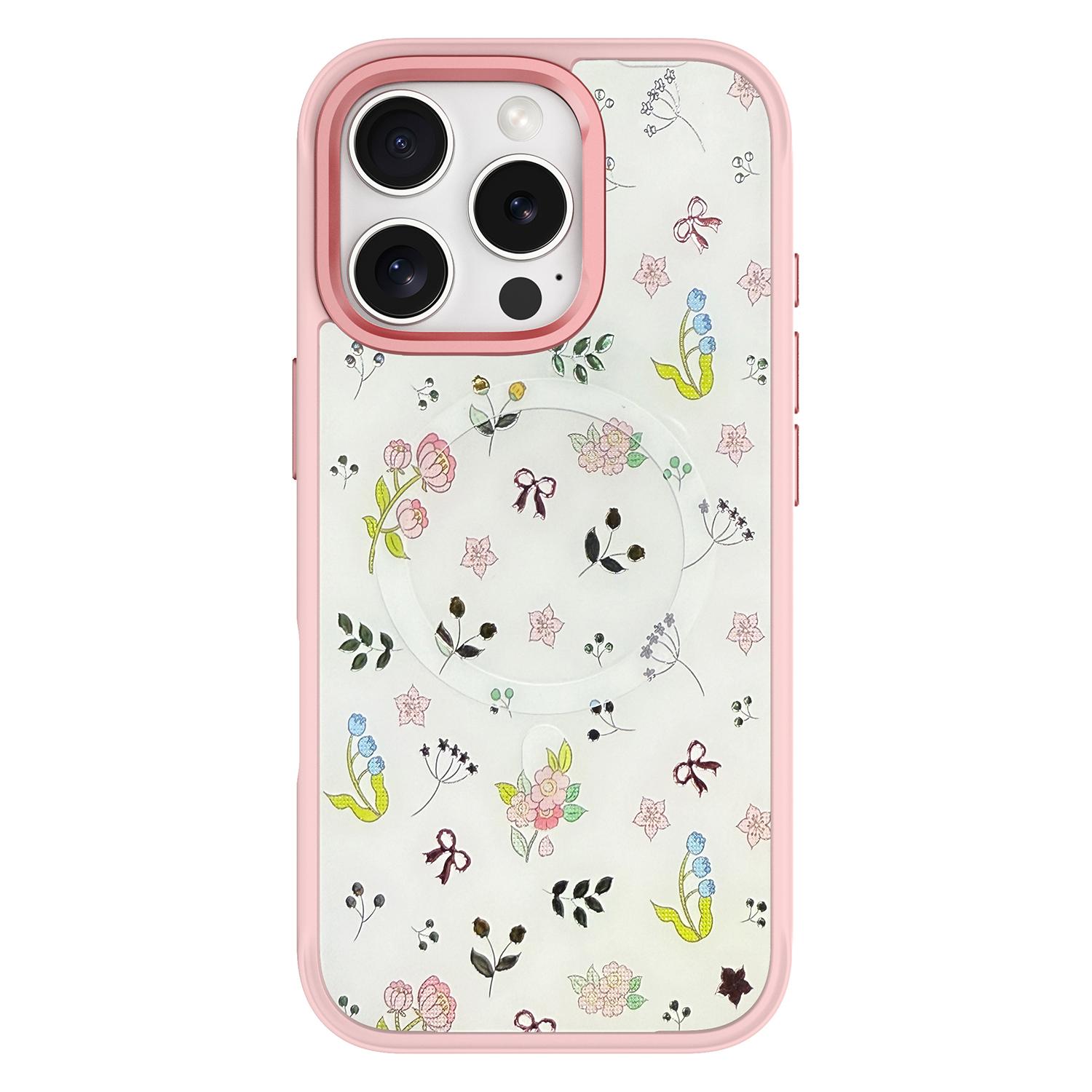 

For iPhone 16 Pro Max Magnetic Case TPU PC Phone Cover with Detachable Spring Garden Backplate