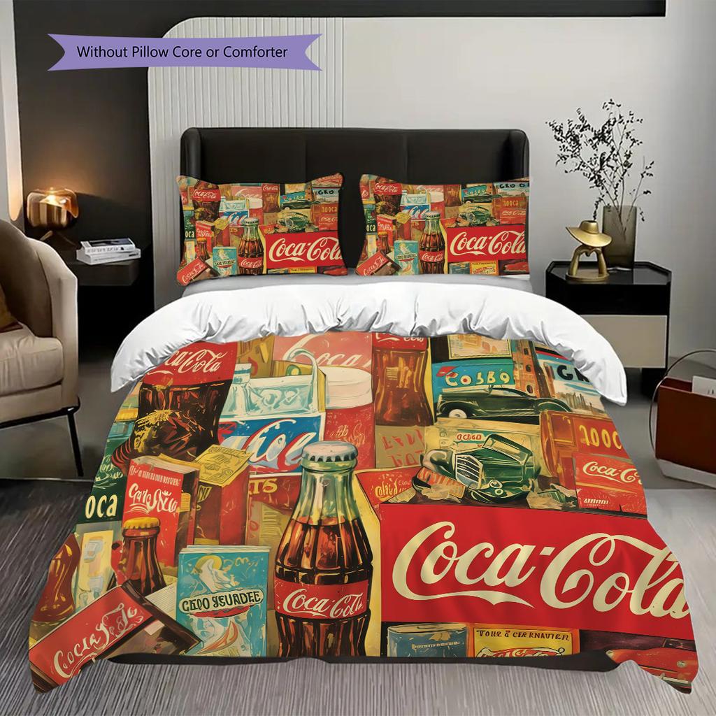 Vintage Cocacola Bottle Artwork Bedding 1 Duvet Cover 2 Pillowcase Without Core Soft And Comfortable Bedding Set Duvet Cover And Pillowcase