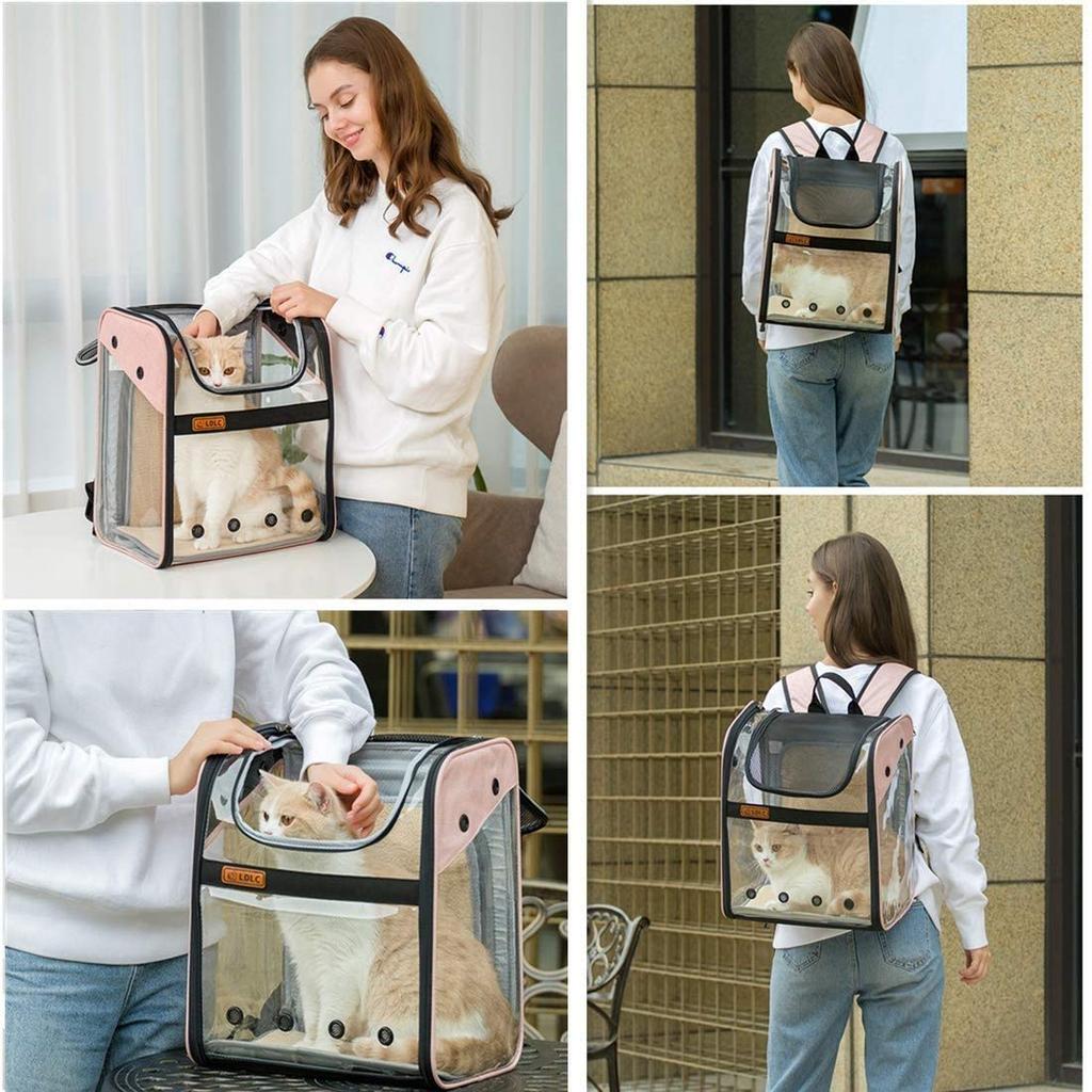 Dog and Cat Carrier Bag Backpack Pet Cage Pet Carrier Pet Bag Capsule Type for Small and Medium Pets Outdoor Travel Dog and Cat Foldable (Pink)