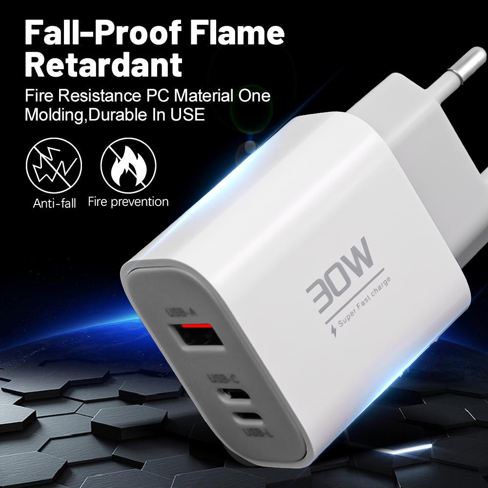 30W USB Type C Travel Charger For iPhone iPad Samsung Xiaomi Tablet Laptop Universal USB-C Fast Charging Chargers EU/US/UK Plug