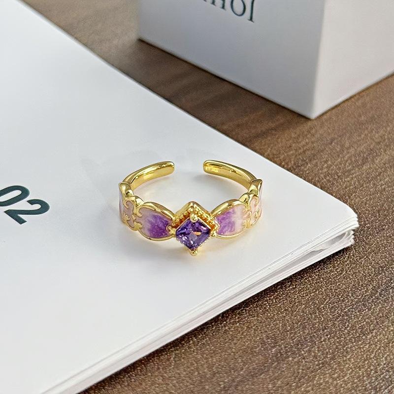 Retro Medieval Gradual Change Enamel Drop Glaze Opening Ring Women'S Niche Design Sense Light Luxury Sweet Cool Index Finger Ring