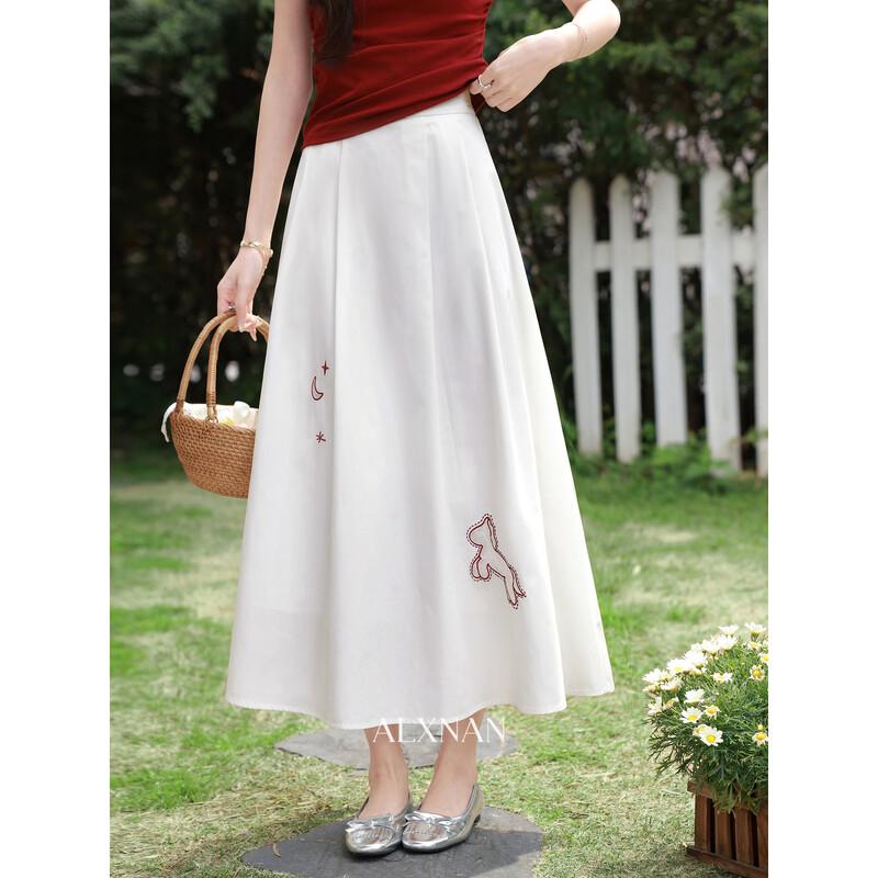Women s Summer Embroidered A-Line Midi Skirt M