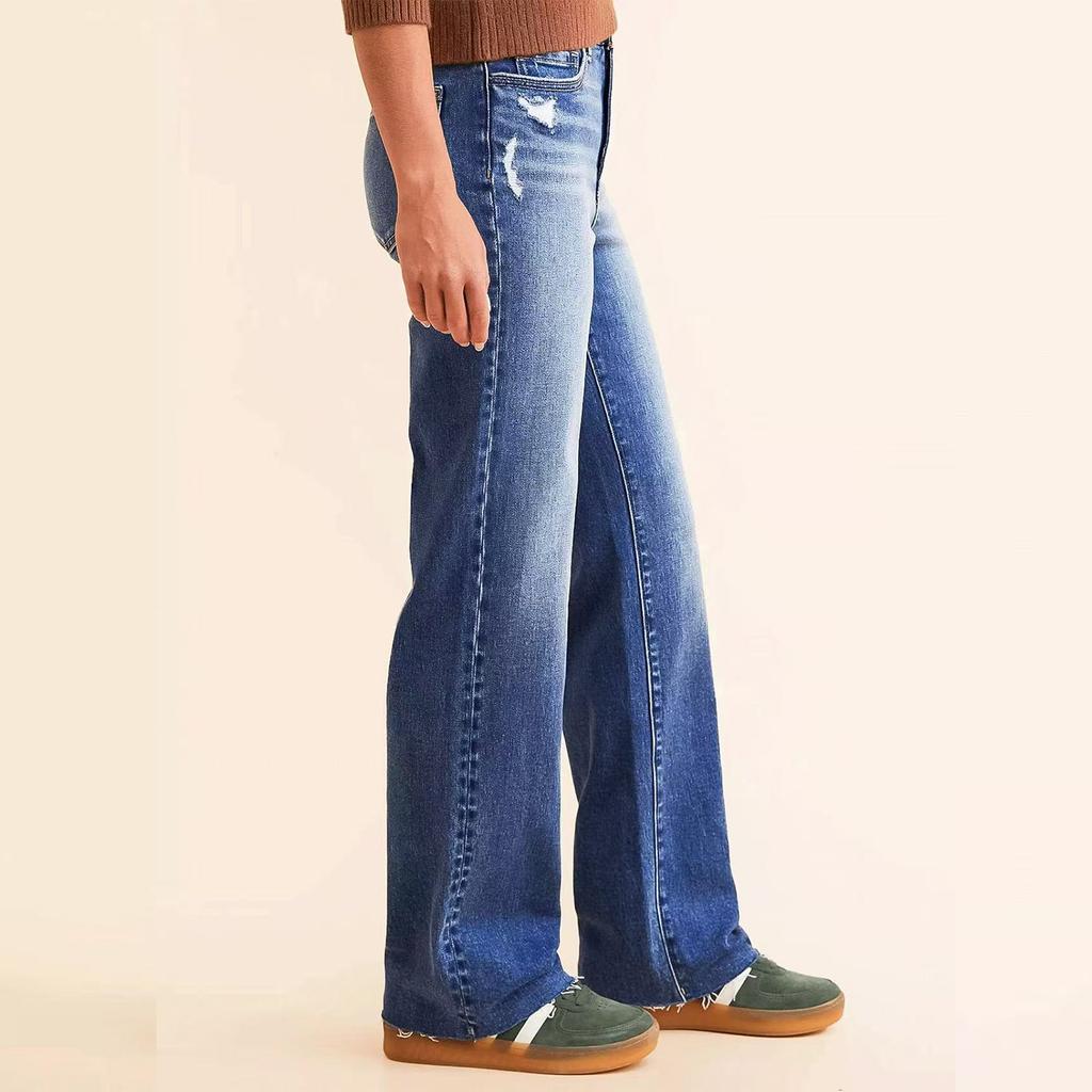 Women's High Waist Washed Women's Jeans Fashionable Versatile Straight Leg Pants