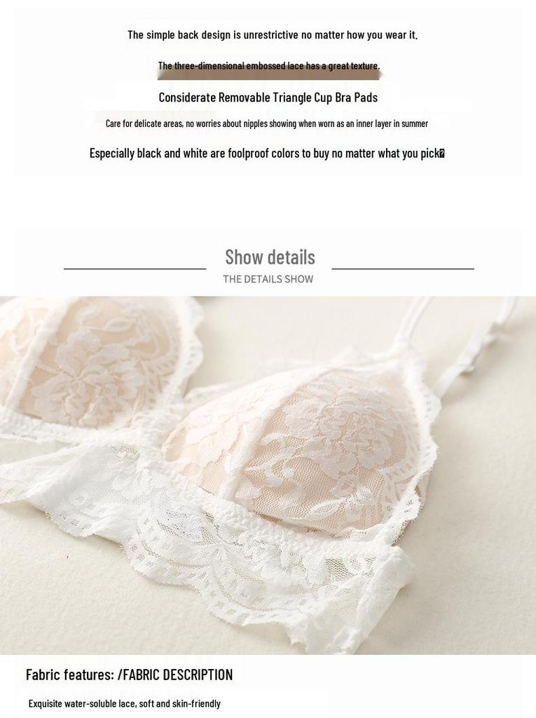 Women's Lace Triangle Cup Bra & Panty Set - Wire-Free, Sexy Hollow Back Design
