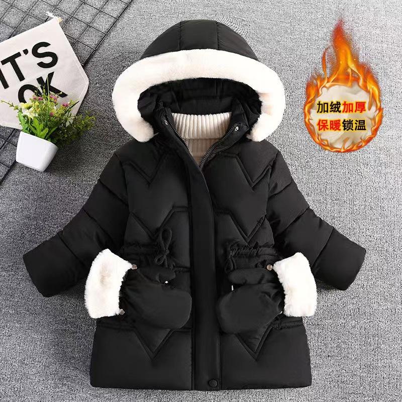 Children's Cotton Jacket for Girls, Mid-Length, Fleece-Lined, Thickened, Stylish Winter Coat for Young Girls, Fashionable Cotton Clothing for Little