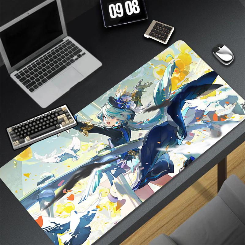 Genshin Impact Furina Anime Game Mouse Pad Kawaii Gaming Accessories Large NonSlip Keyboard Mat For Pc Laptop Office 900x400