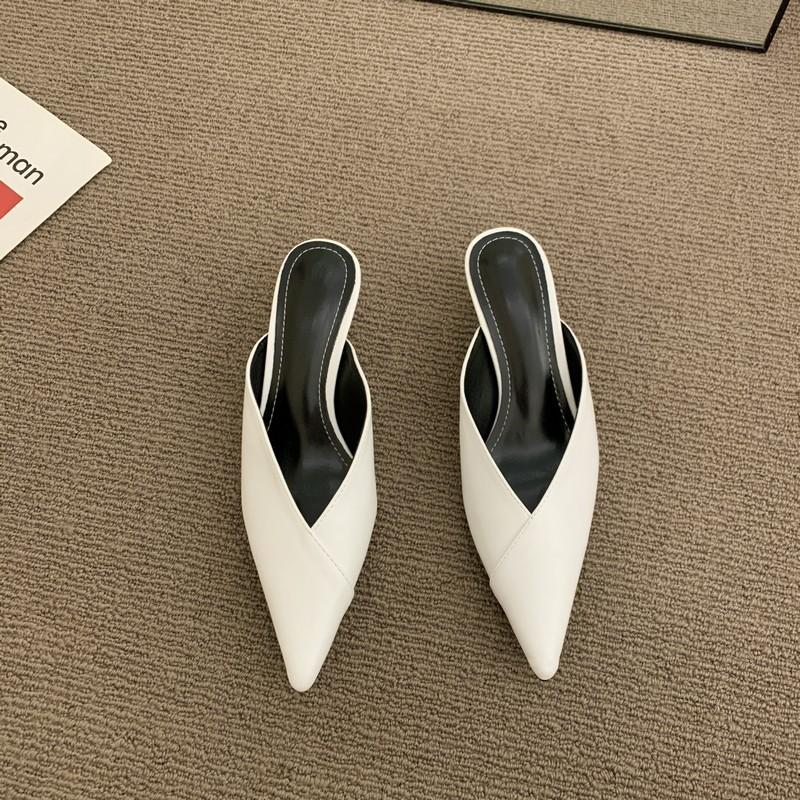 Baotou pointed half slippers, summer cool slippers, black high-heeled medium-heeled stiletto mullers