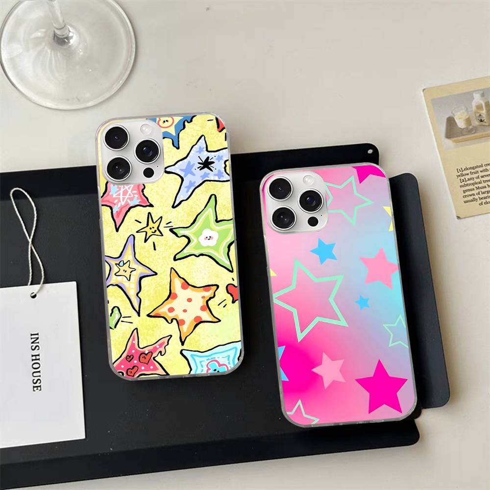Cartoon Star For IPhone 17 16 15 14 Plus 13 12 11 Pro Max Phone Cover Back Satin Colorful Surface