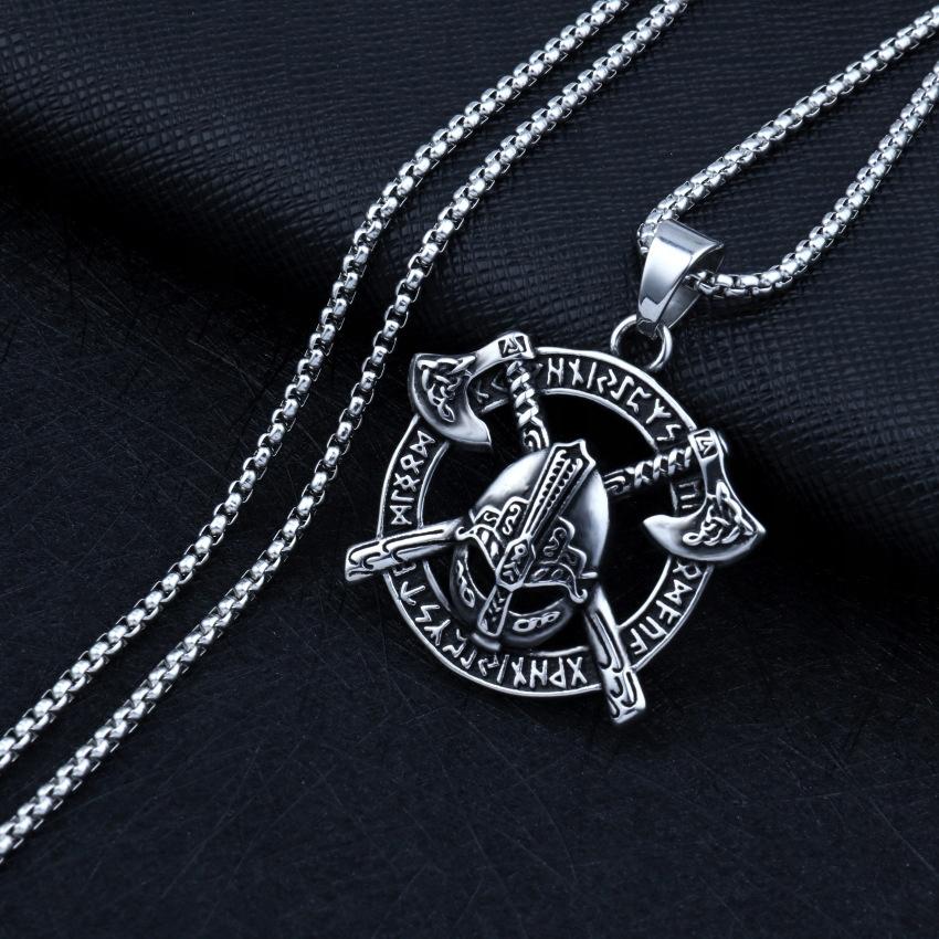 Silver Viking Axes Rune Nordic Necklace 406