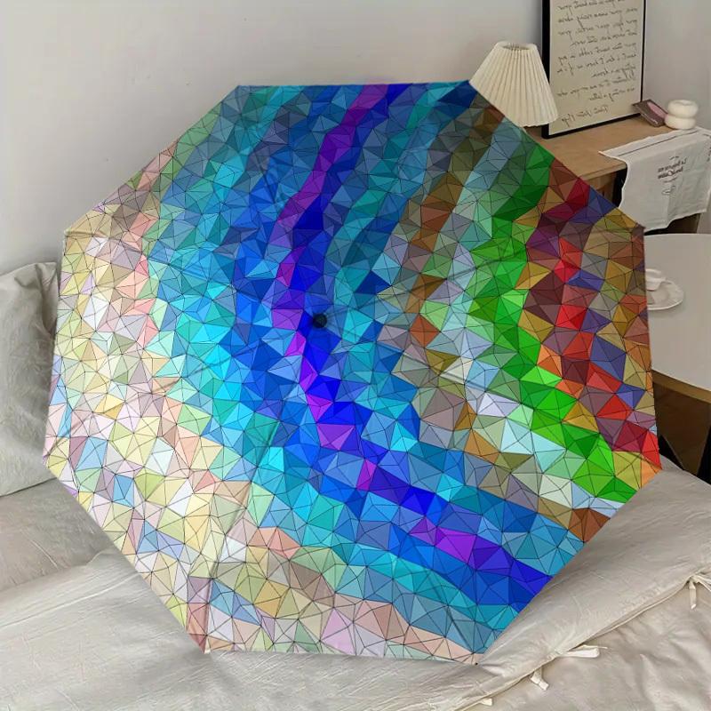 1PC Geometric PatternsColorful Mosaic Pattern Small Travel Automatic Folding Umbrella, Compact Windproof Umbrella, Automatic Open/Close ,Gift-091532