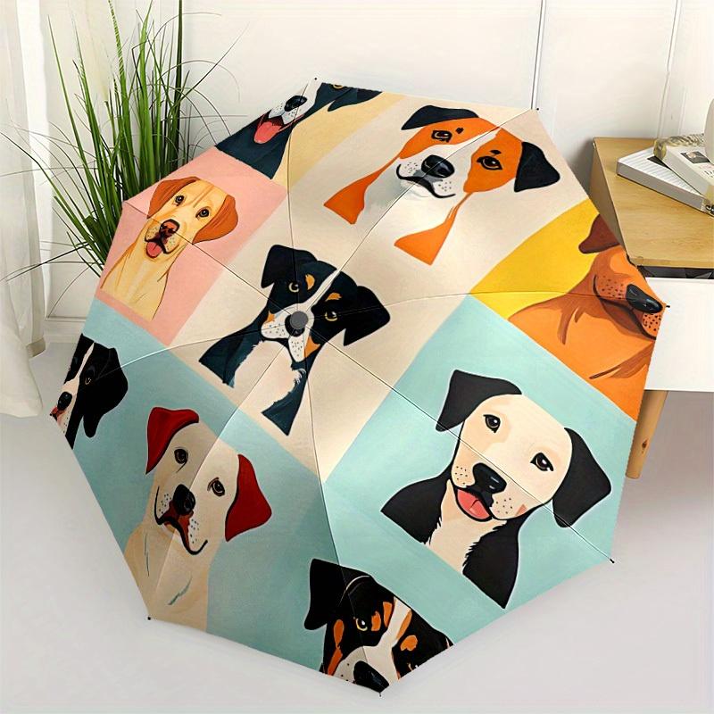 1pc Dogs Friends Automatic Open/Close Umbrella - Compact Travel Umbrella, 8-Rib Heavy-Duty Construction, Ideal Gift, Outdoor Accessory082