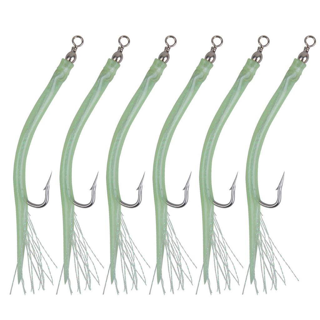 6Pcs CodfishFishing Eel Tube Jig Bait Shank Offset Hook Barbed Octopus Hook
