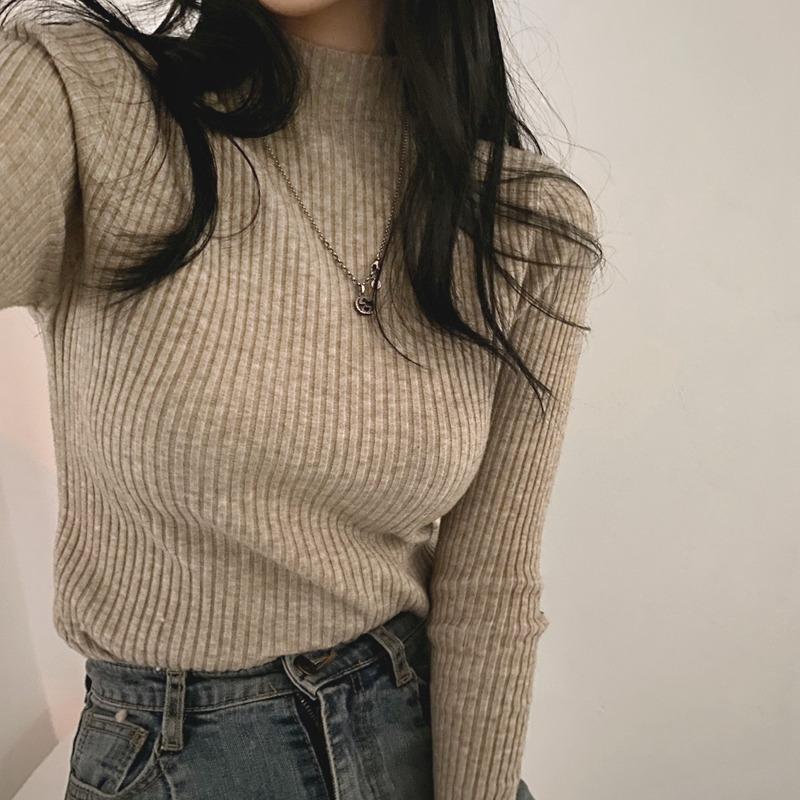 Autumn Winter Basic Semi-turtleneck Long Sleeved Women Knitted Sweater Soft Elastic Loose Pullover Sweaters Woman Casual Simple Tops Inner Clothing