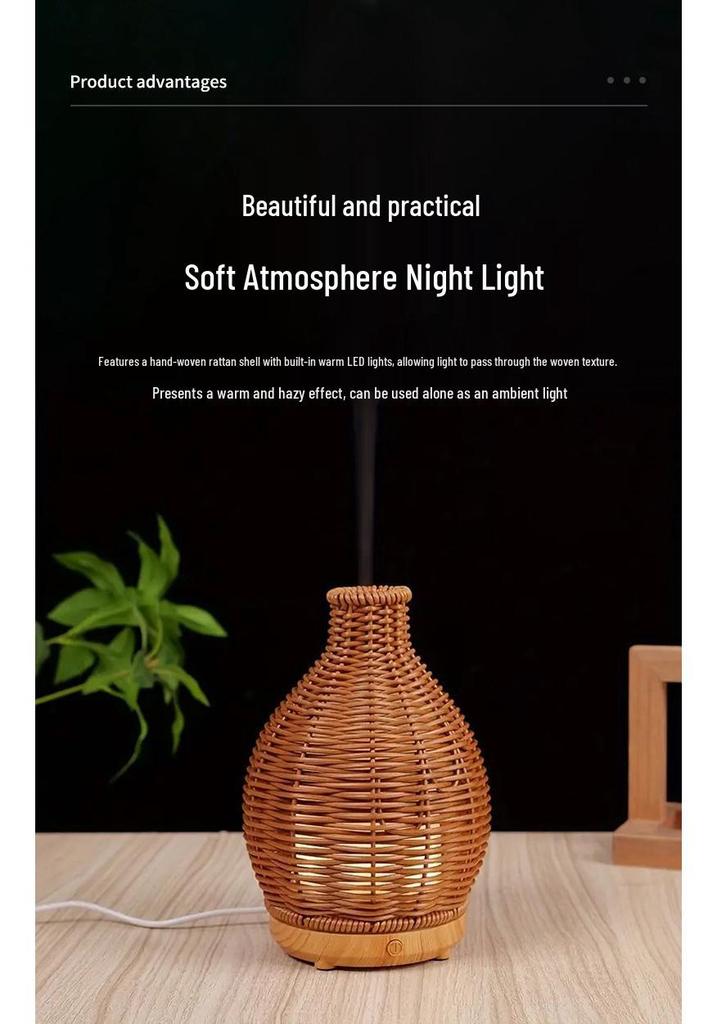 Wood Grain Rattan USB Ultrasonic Aroma Diffuser & Humidifier: Silent, Large Mist Volume