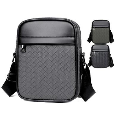 Herren Crossbody-Taschen Mode, Lässige gewebte PU-Leder Umhängetasche für Business, Vertikale Sling-Tasche für Männer