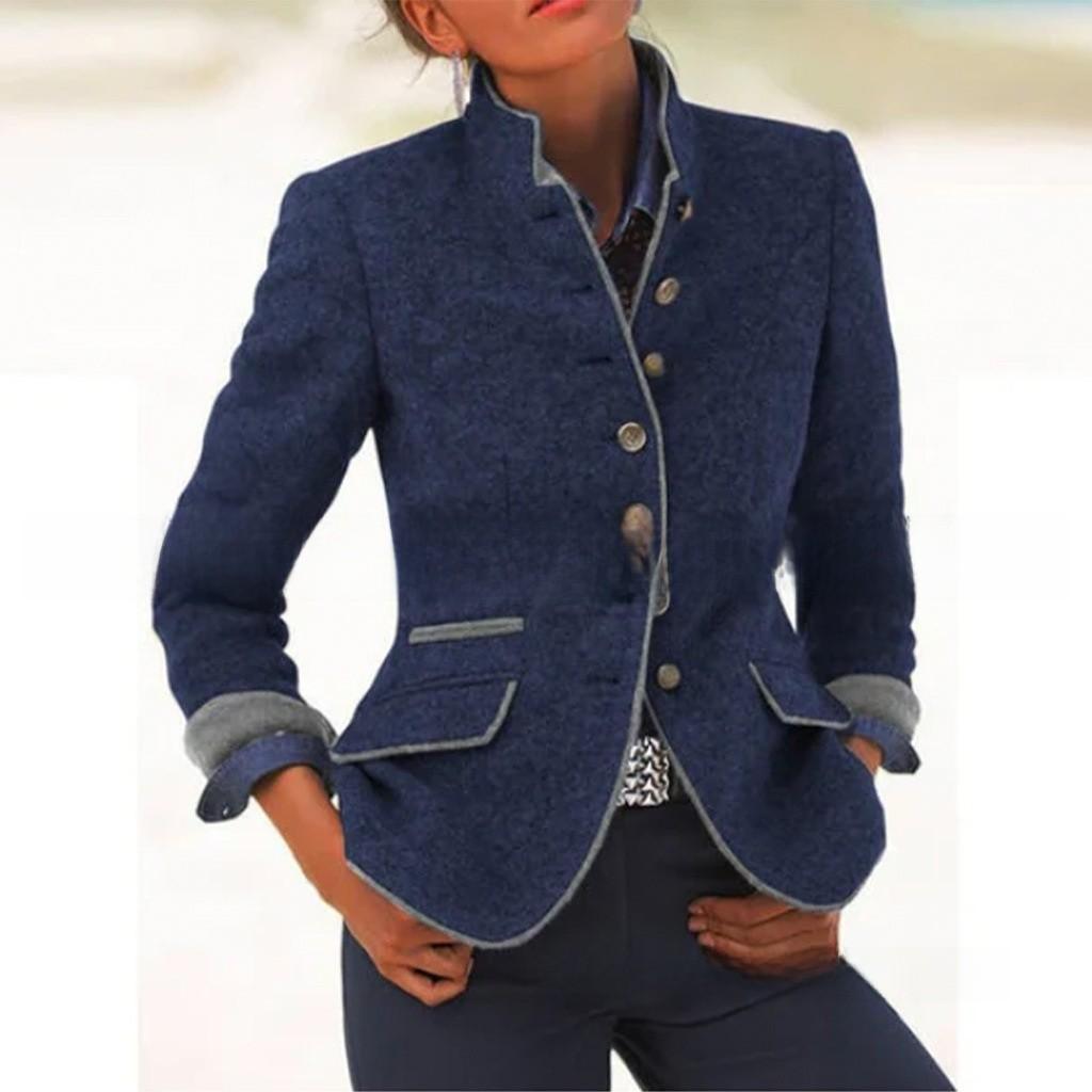 Blazer da Donna in Misto Lana con Design Color Block per l'Ufficio Casual