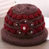 Winter Basin Hat Floral Design Soft Velvet Thermal Insulation Middle-Aged Elderly Women Knitting Hat Headwear