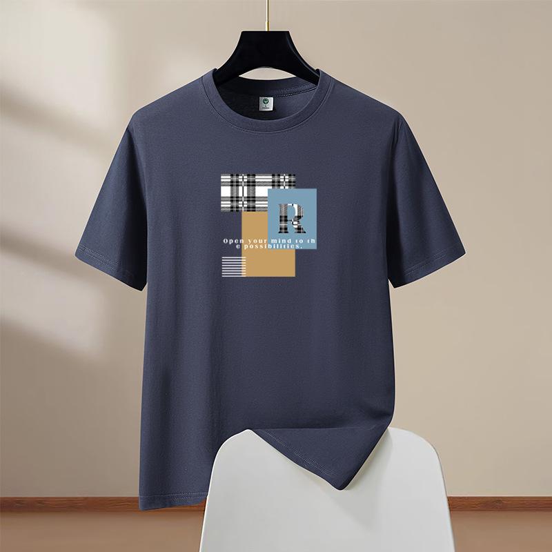 Oversized Mens Pure Cotton Short Sleeve T-Shirt Man Round Neck Casual Tee