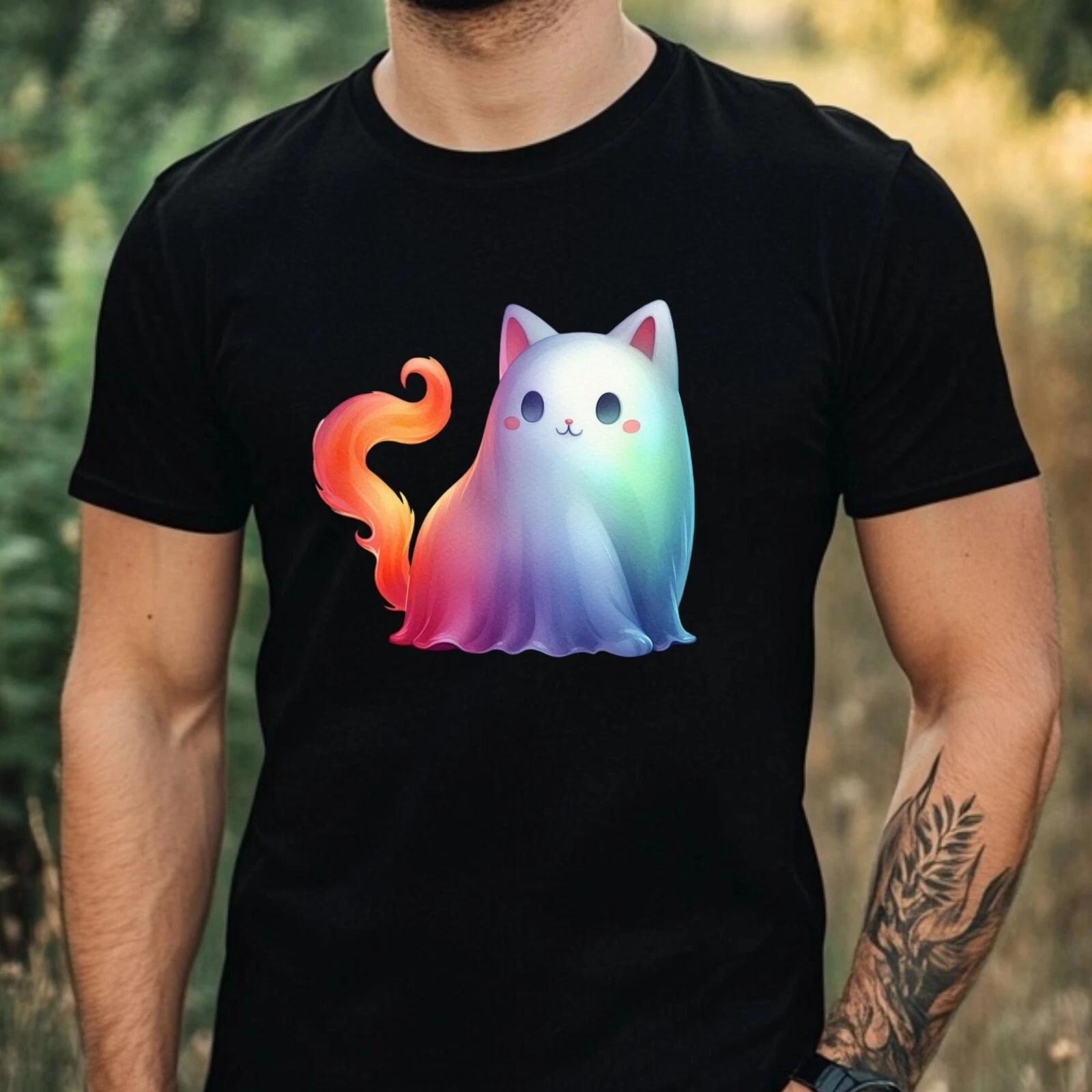T-Shirt Herren Geister Katze Motiv Baumwolle Größe XS bis 5XL S