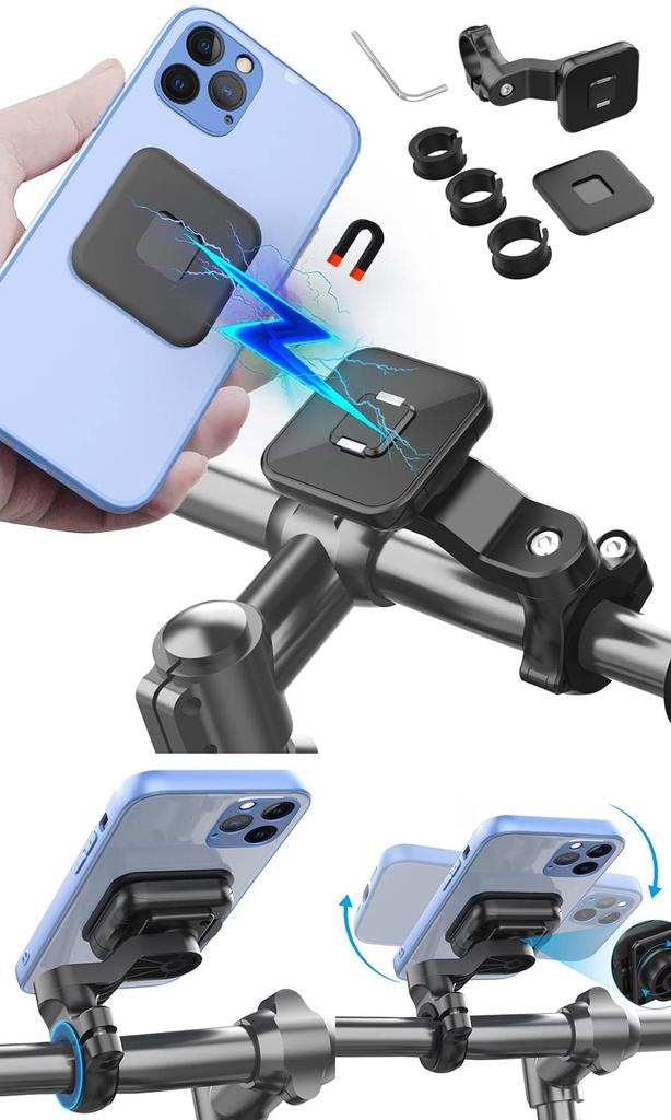 GOROPRI Bicycle Smartphone Holder for Road Powerful Magnetic Super Easy Attachment and Compatible with All Universal Attaches To Handlebars or