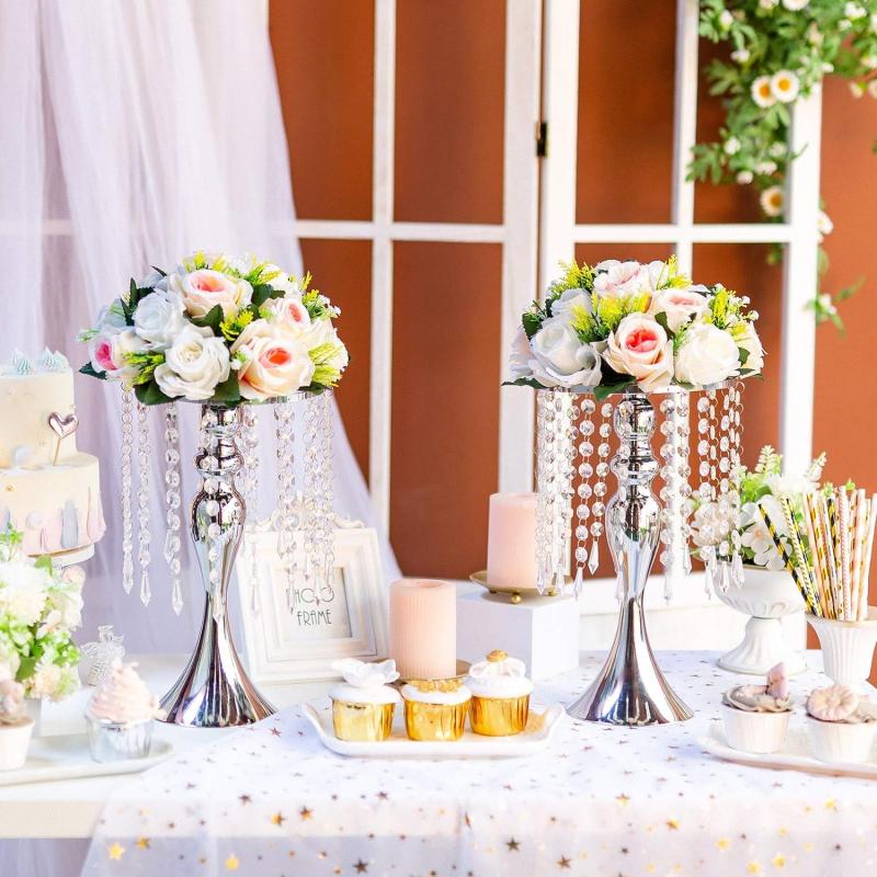 2 Colors Crystal Flower Centerpiece Stand Metal Candle Holder Road Lead Flowers Candlestick Wedding Party Home Decor European