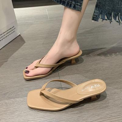 Mezzanine Flip-flops Shoes Women's Stiletto High Heels Summer 2025 New Fashion Square Head Cool Slippers