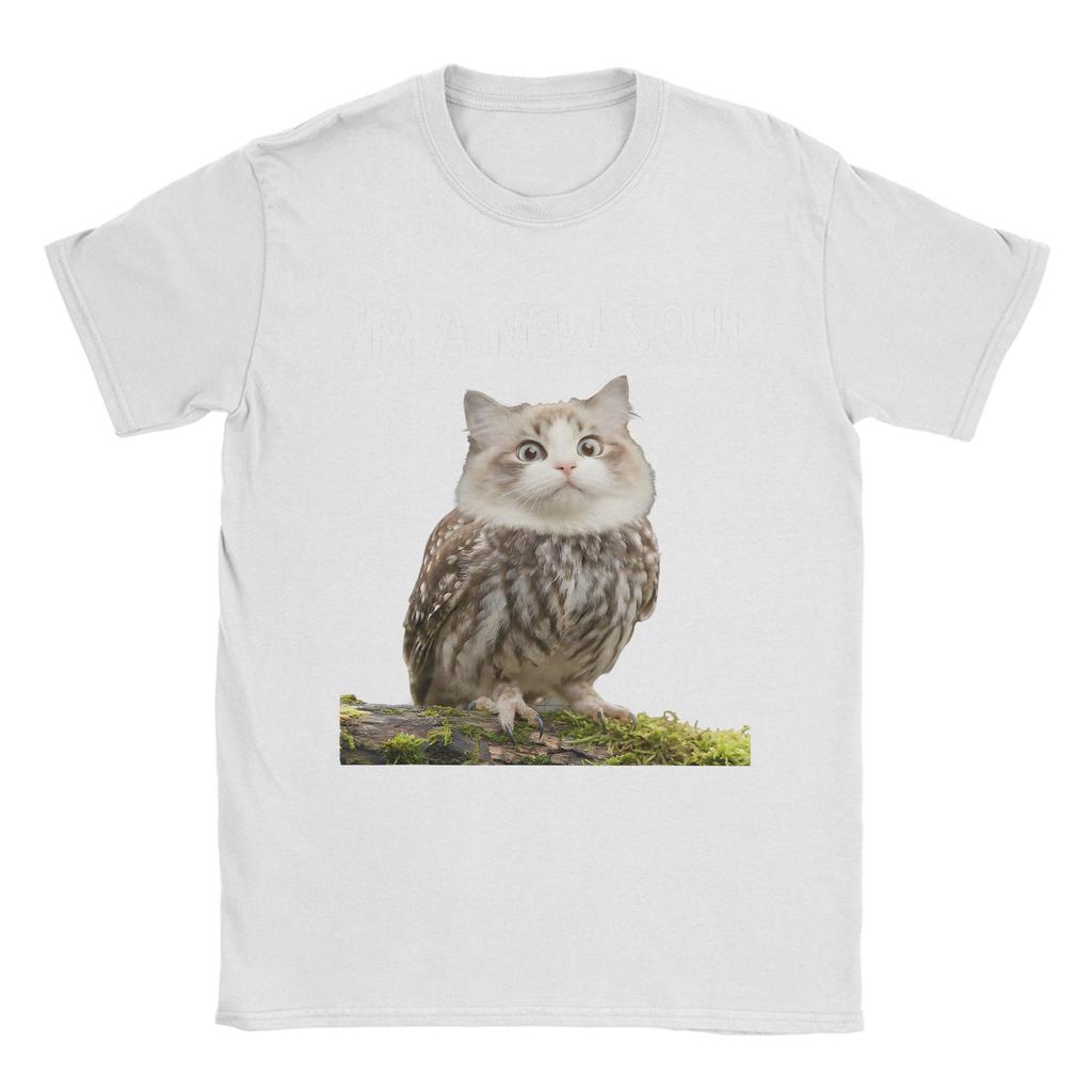 Vintage My Spirit Animal Funny Meowl TShirt for Men 100 Cotton T Shirts Cursed Cat Owl Brainrot Meme Short Sleeve Tees Clothes
