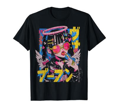 Kawaii Streetwear Hip Hop Cyberpunk Angel Techwear Manga Anime T-Shirt