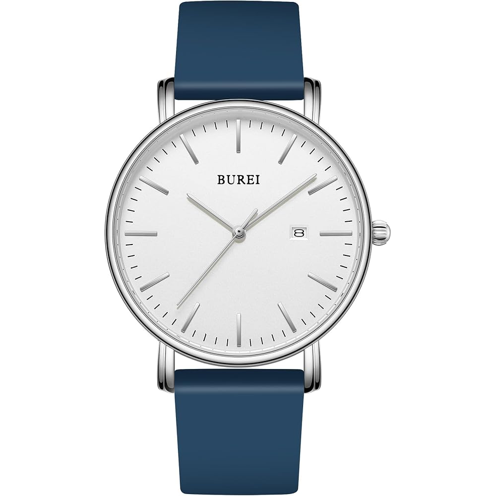 BUREI Men s Analog Watch Simple Stylish Waterproof White Timepiece