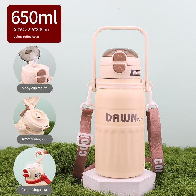 

Creative and Fashionable Large-Capacity Thermos Cup, Simple Style Ins-Style Straw Cup for Girls, Outdoor Portable Student Water Bottle 600ml Coffee Color 650ml