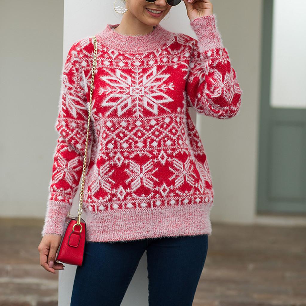 Women Christmas Sweater Long Sleeve  Christmas Tree Knitting Sweater Tops